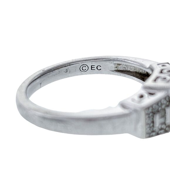 EC Co. Sterling Silver 925/ 1/20PT Art Deco Diamond Engagement Ring Size 6.5 - Picture 3 of 7
